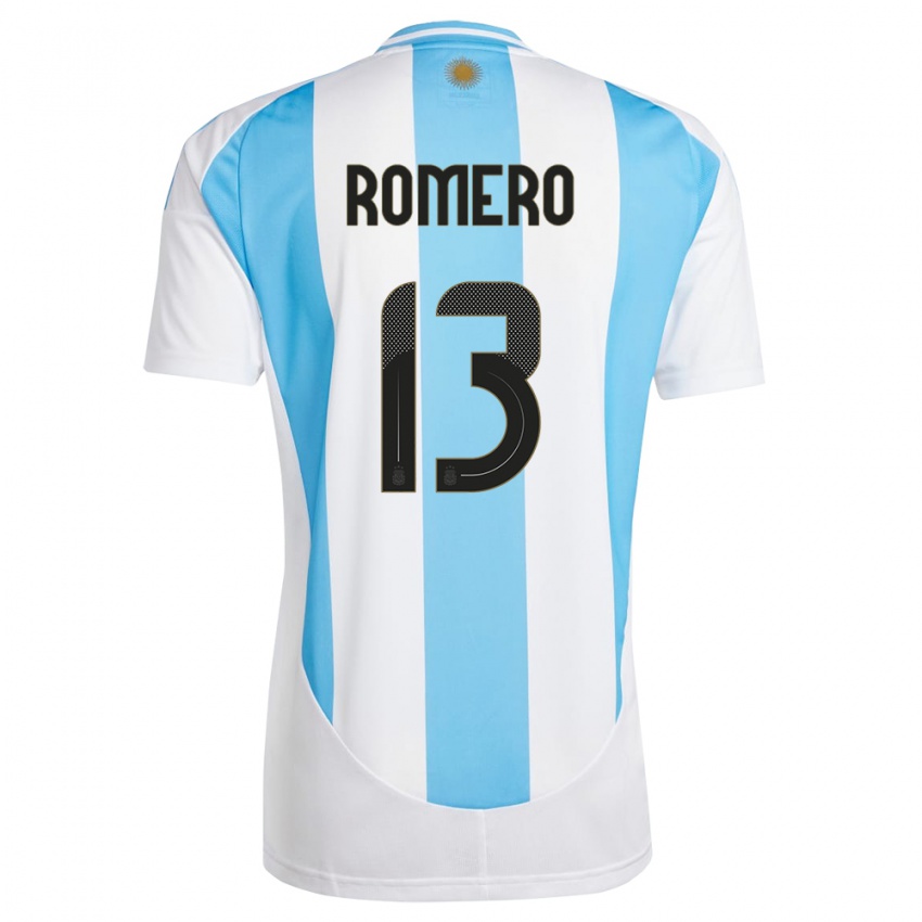 Heren Argentinië Cristian Romero #13 Wit Blauw Thuisshirt Thuistenue 24-26 T-Shirt