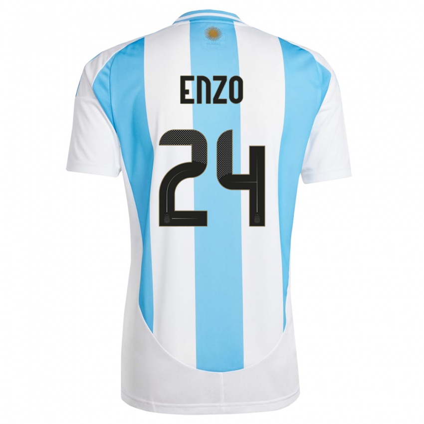 Heren Argentinië Enzo Fernandez #24 Wit Blauw Thuisshirt Thuistenue 24-26 T-Shirt