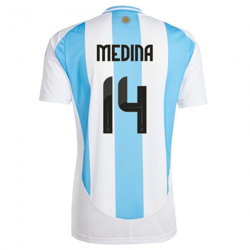 Heren Argentinië Facundo Medina #14 Wit Blauw Thuisshirt Thuistenue 24-26 T-Shirt