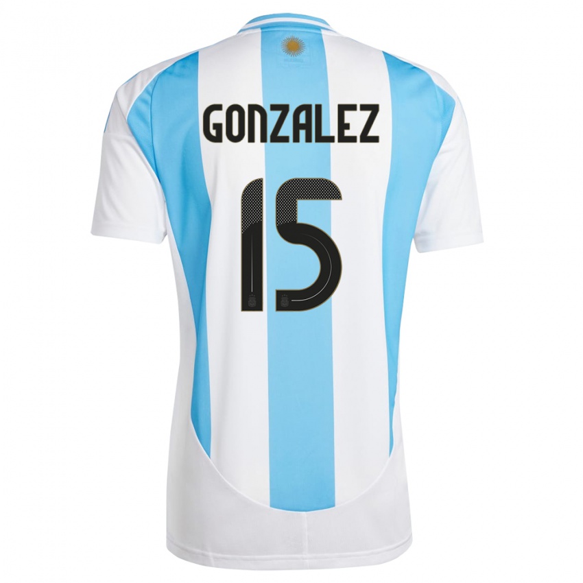 Heren Argentinië Nicolas Gonzalez #15 Wit Blauw Thuisshirt Thuistenue 24-26 T-Shirt