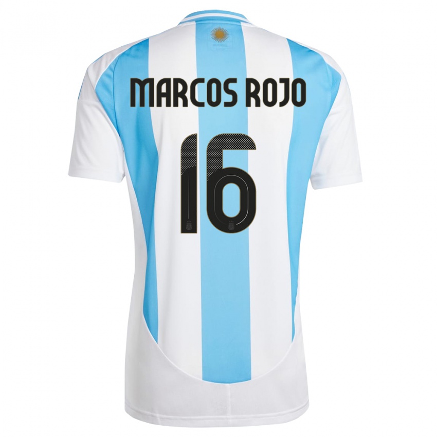 Heren Argentinië Marcos Rojo #16 Wit Blauw Thuisshirt Thuistenue 24-26 T-Shirt