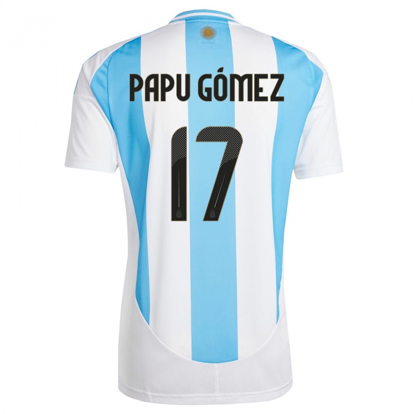 Heren Argentinië Papu Gomez #17 Wit Blauw Thuisshirt Thuistenue 24-26 T-Shirt