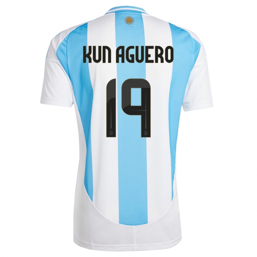 Heren Argentinië Sergio Aguero #19 Wit Blauw Thuisshirt Thuistenue 24-26 T-Shirt