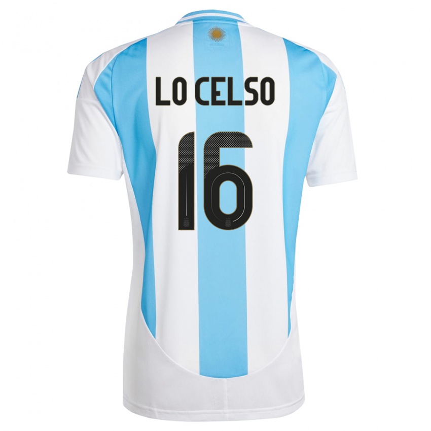 Heren Argentinië Giovani Lo Celso #16 Wit Blauw Thuisshirt Thuistenue 24-26 T-Shirt