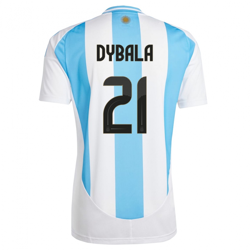 Heren Argentinië Paulo Dybala #21 Wit Blauw Thuisshirt Thuistenue 24-26 T-Shirt