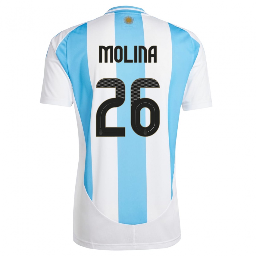 Heren Argentinië Nahuel Molina #26 Wit Blauw Thuisshirt Thuistenue 24-26 T-Shirt