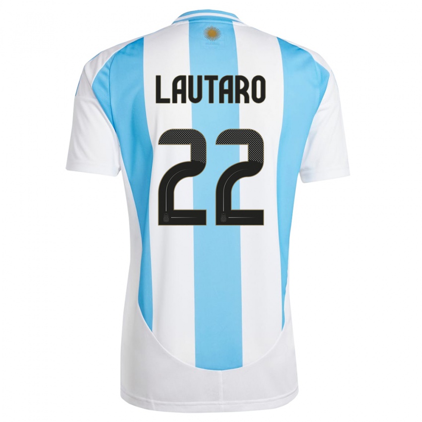 Heren Argentinië Lautaro Martinez #22 Wit Blauw Thuisshirt Thuistenue 24-26 T-Shirt