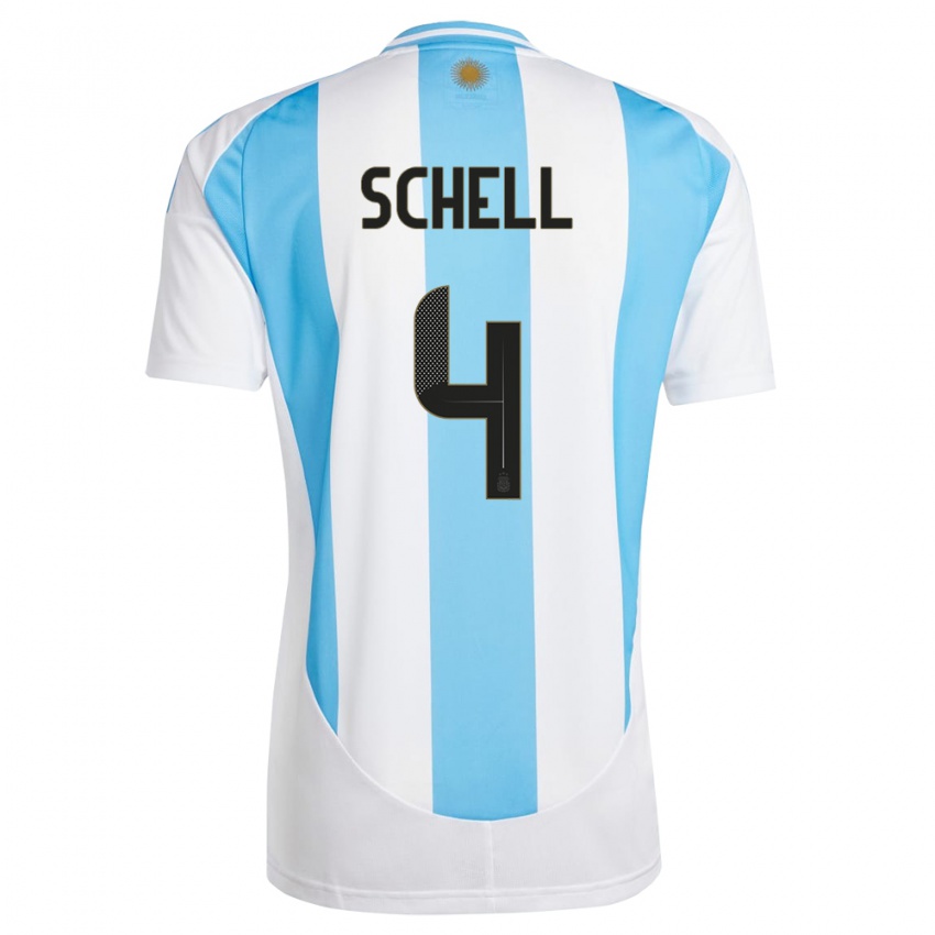 Heren Argentinië Sofia Schell #4 Wit Blauw Thuisshirt Thuistenue 24-26 T-Shirt