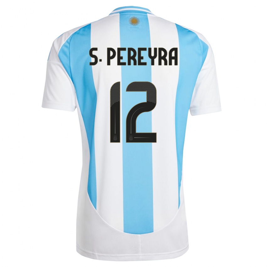 Heren Argentinië Solana Pereyra #12 Wit Blauw Thuisshirt Thuistenue 24-26 T-Shirt