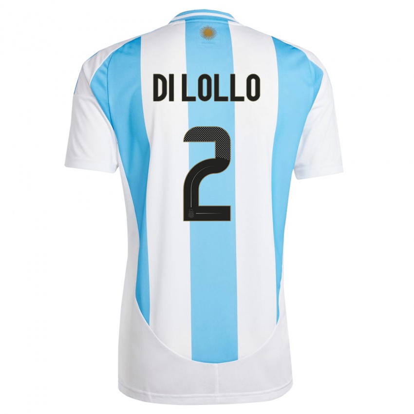 Heren Argentinië Lautaro Di Lollo #2 Wit Blauw Thuisshirt Thuistenue 24-26 T-Shirt
