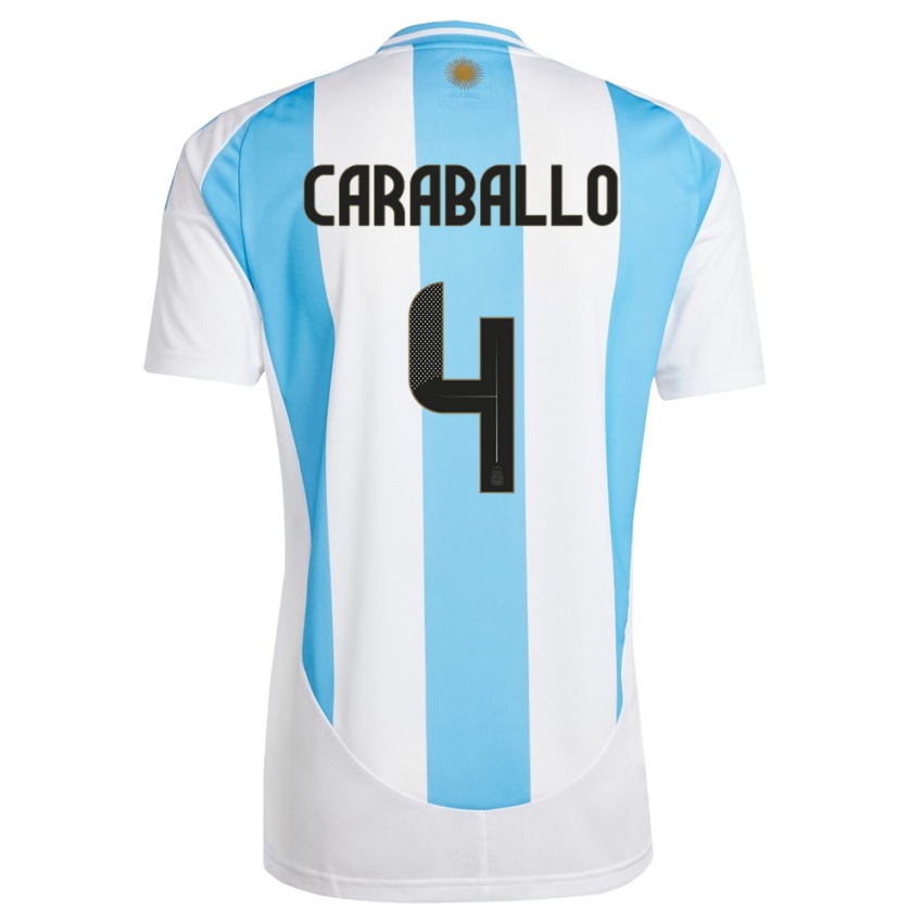 Heren Argentinië Brian Caraballo #4 Wit Blauw Thuisshirt Thuistenue 24-26 T-Shirt