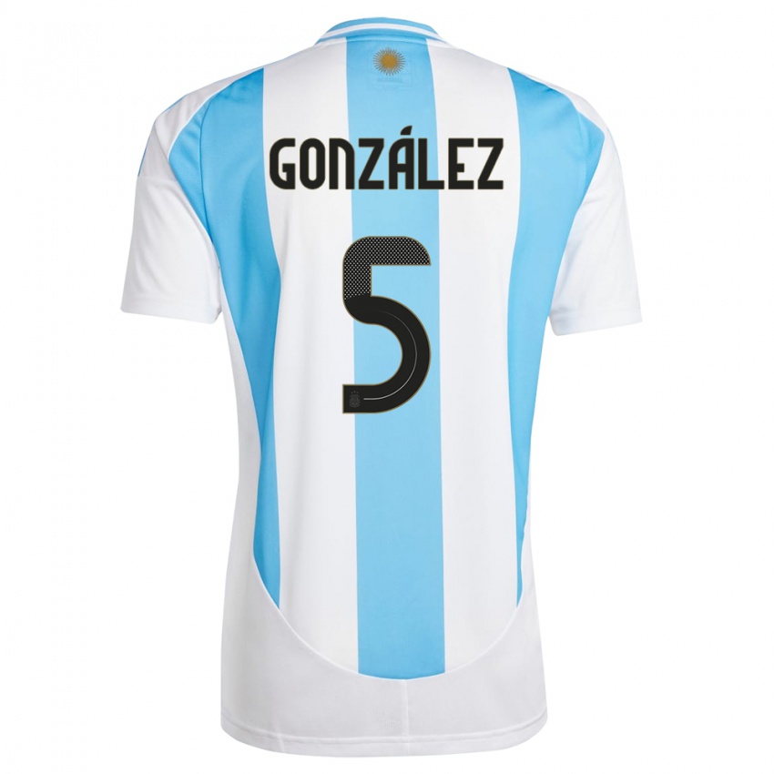Heren Argentinië Maximiliano Gonzalez #5 Wit Blauw Thuisshirt Thuistenue 24-26 T-Shirt