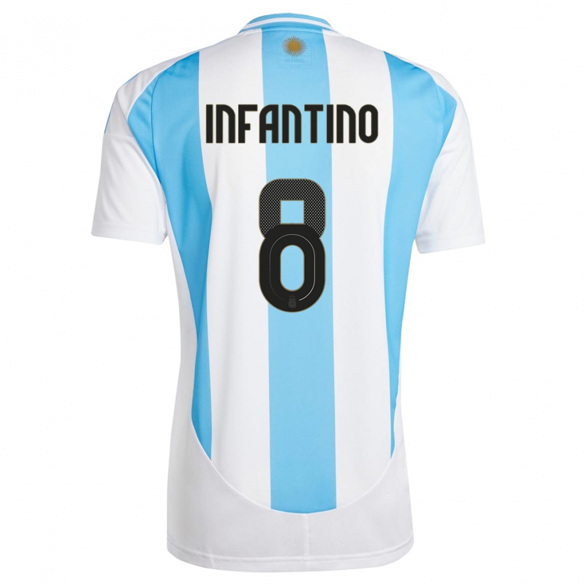 Heren Argentinië Gino Infantino #8 Wit Blauw Thuisshirt Thuistenue 24-26 T-Shirt