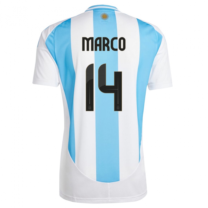 Heren Argentinië Francisco Marco #14 Wit Blauw Thuisshirt Thuistenue 24-26 T-Shirt