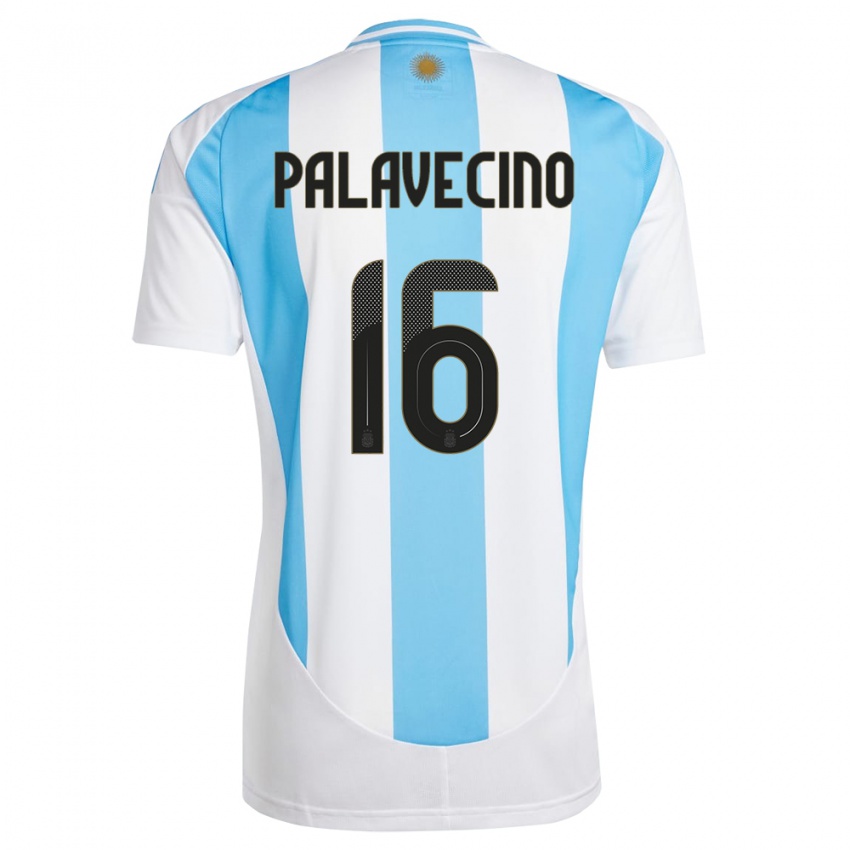 Heren Argentinië Nicolas Palavecino #16 Wit Blauw Thuisshirt Thuistenue 24-26 T-Shirt