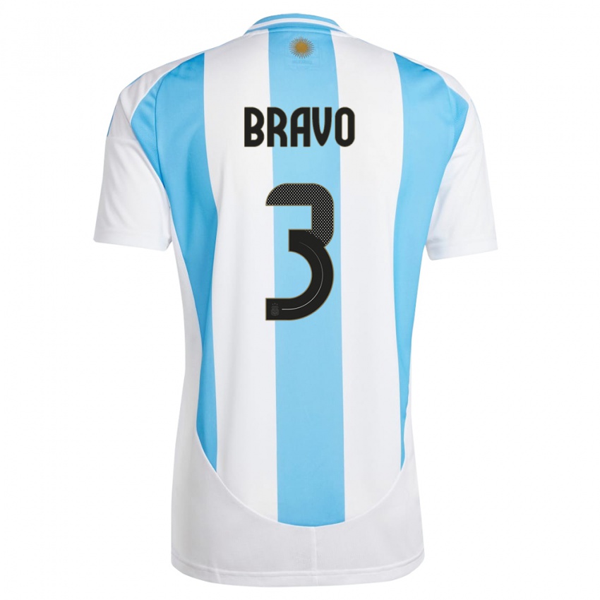 Heren Argentinië Claudio Bravo #3 Wit Blauw Thuisshirt Thuistenue 24-26 T-Shirt