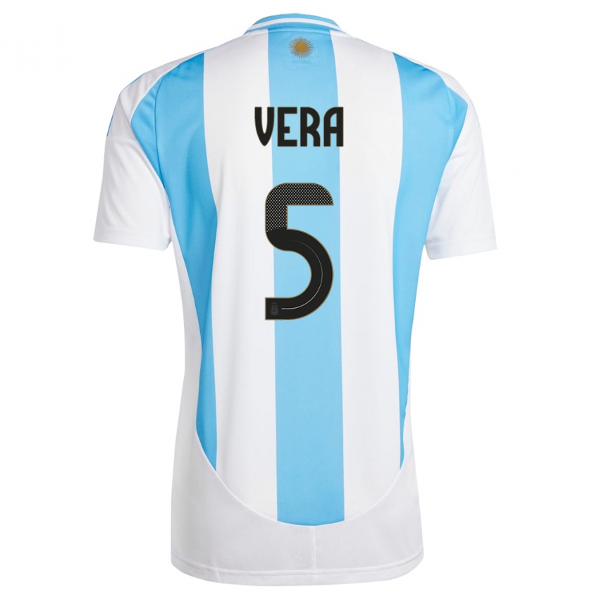 Heren Argentinië Fausto Vera #5 Wit Blauw Thuisshirt Thuistenue 24-26 T-Shirt