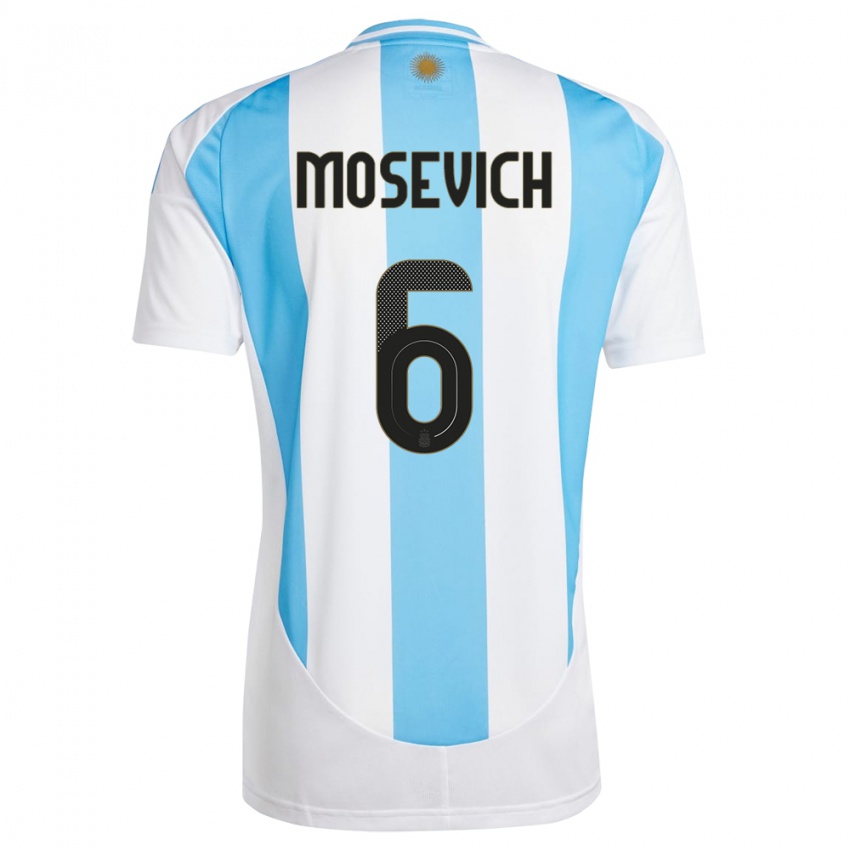 Heren Argentinië Leonel Mosevich #6 Wit Blauw Thuisshirt Thuistenue 24-26 T-Shirt