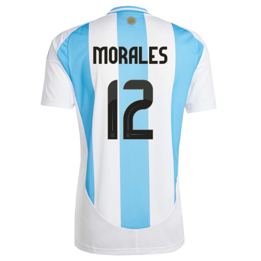 Heren Argentinië Lautaro Morales #12 Wit Blauw Thuisshirt Thuistenue 24-26 T-Shirt