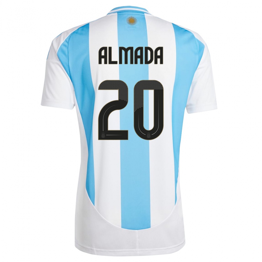 Heren Argentinië Thiago Almada #20 Wit Blauw Thuisshirt Thuistenue 24-26 T-Shirt