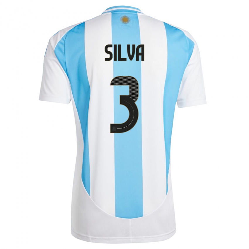 Heren Argentinië Tomas Silva #3 Wit Blauw Thuisshirt Thuistenue 24-26 T-Shirt