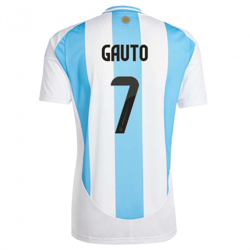 Heren Argentinië Juan Gauto #7 Wit Blauw Thuisshirt Thuistenue 24-26 T-Shirt