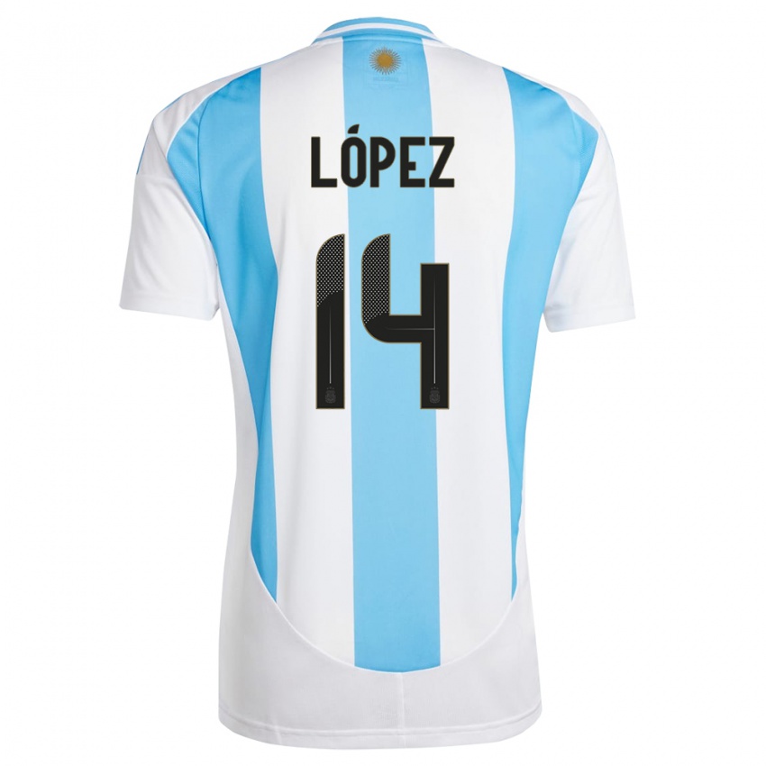 Heren Argentinië Lautaro Lopez #14 Wit Blauw Thuisshirt Thuistenue 24-26 T-Shirt