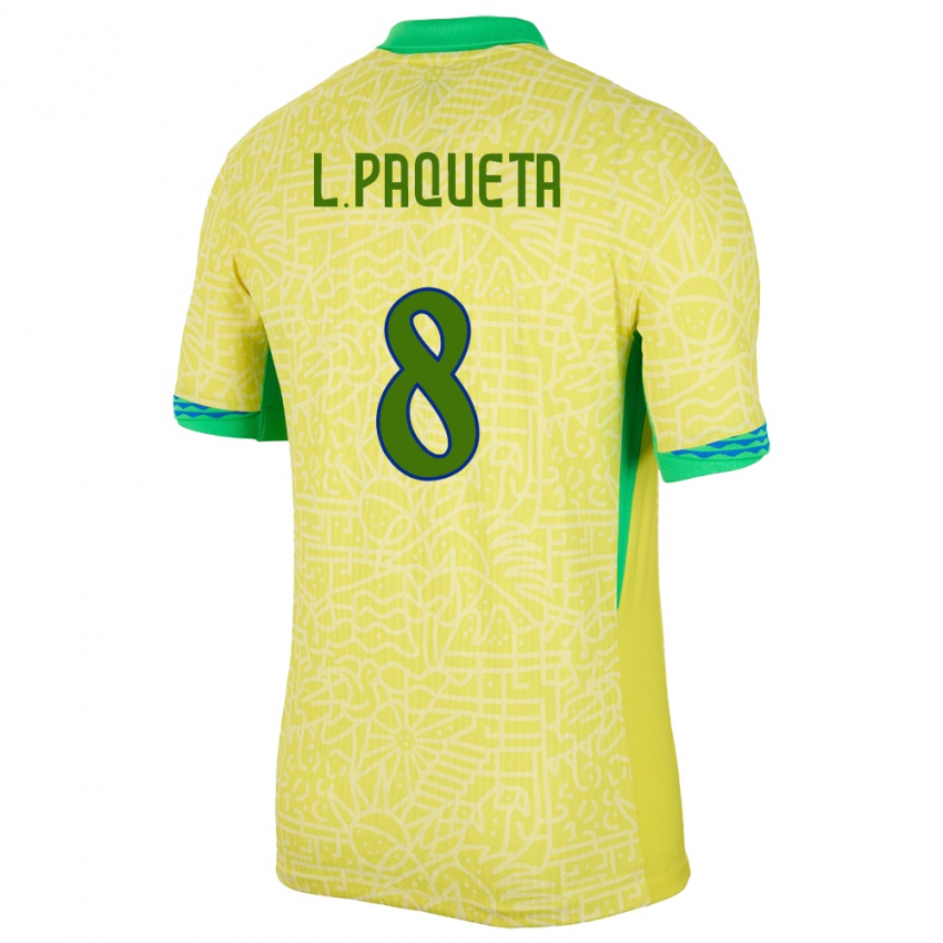 Heren Brazilië Lucas Paqueta #8 Geel Thuisshirt Thuistenue 24-26 T-Shirt