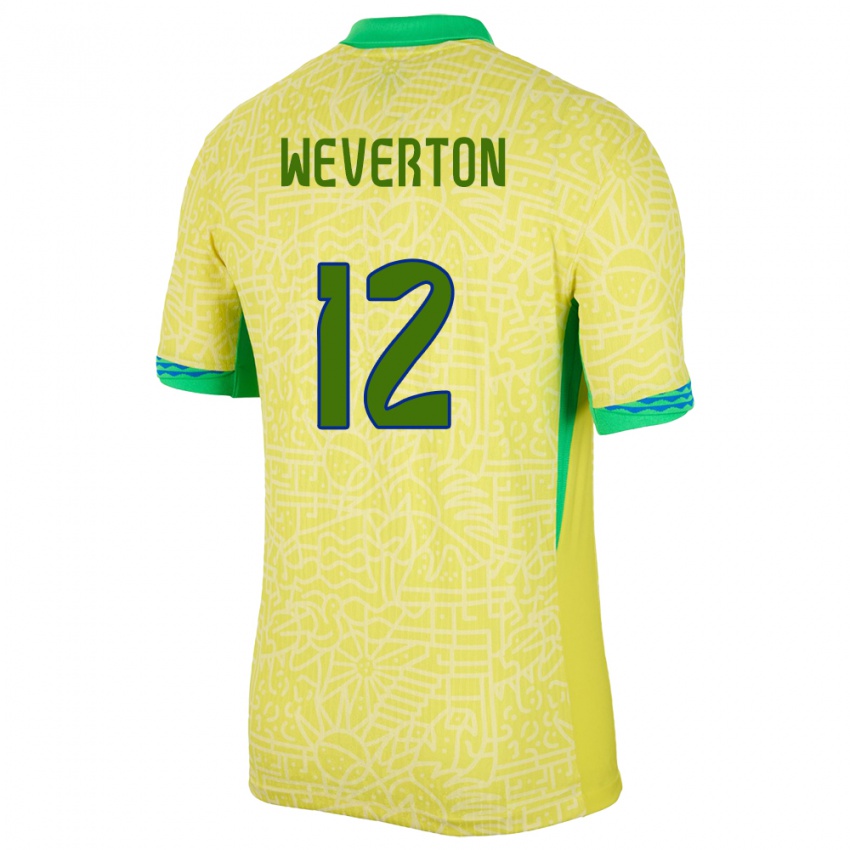 Heren Brazilië Weverton #12 Geel Thuisshirt Thuistenue 24-26 T-Shirt