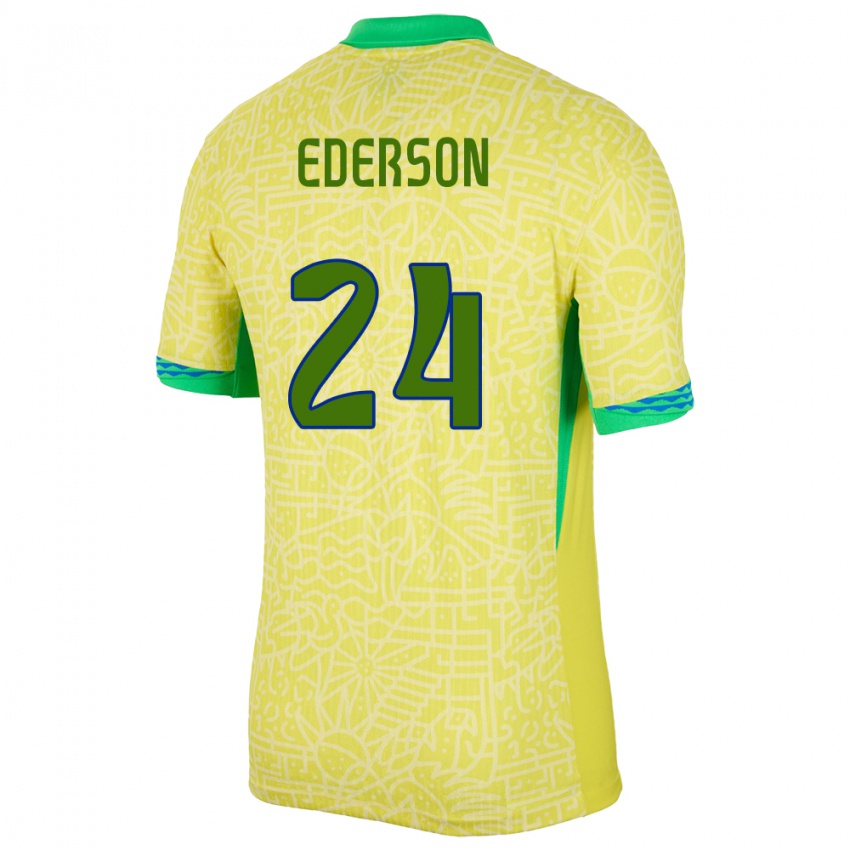 Heren Brazilië Ederson #24 Geel Thuisshirt Thuistenue 24-26 T-Shirt