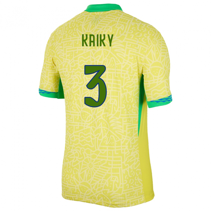 Heren Brazilië Kaiky #3 Geel Thuisshirt Thuistenue 24-26 T-Shirt