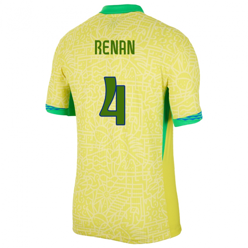 Heren Brazilië Robert Renan #4 Geel Thuisshirt Thuistenue 24-26 T-Shirt