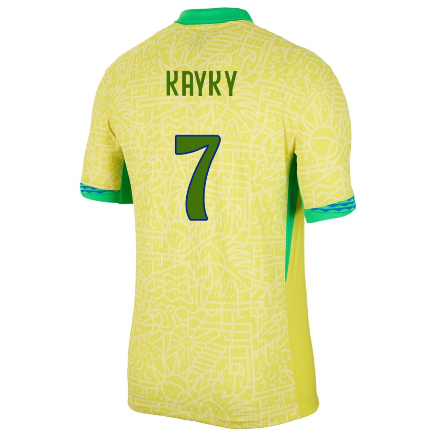 Heren Brazilië Kayky #7 Geel Thuisshirt Thuistenue 24-26 T-Shirt