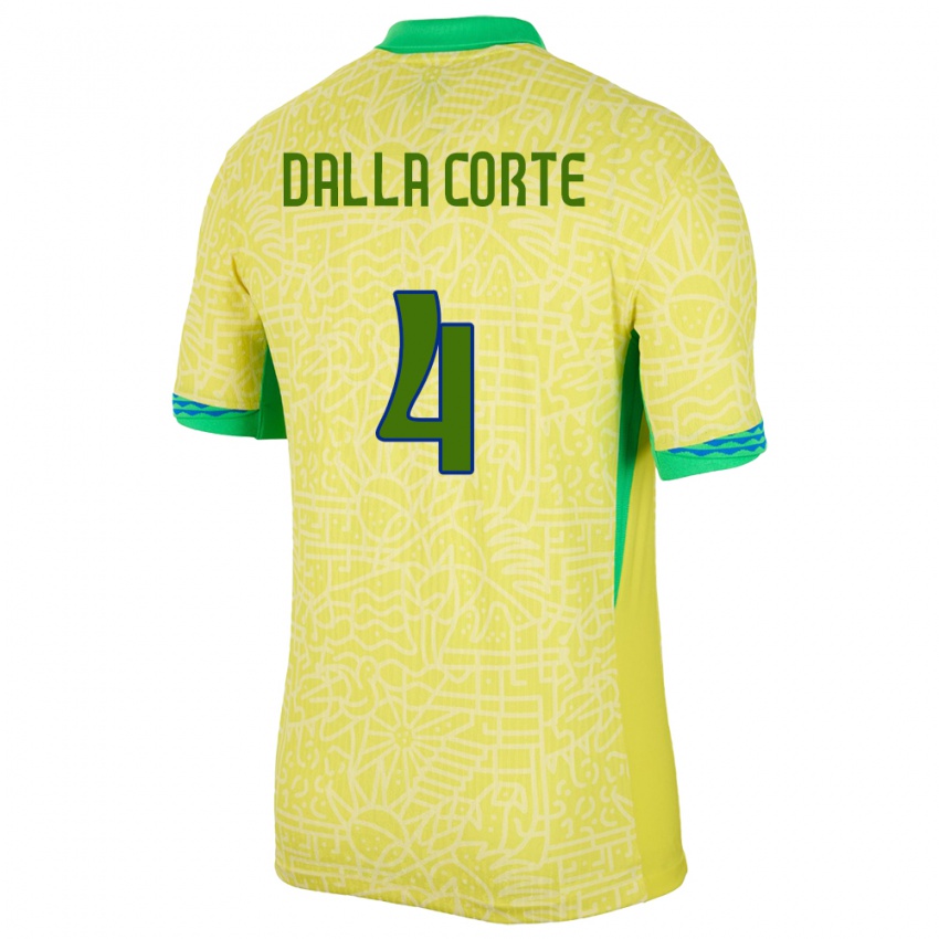 Heren Brazilië Joao Dalla Corte #4 Geel Thuisshirt Thuistenue 24-26 T-Shirt