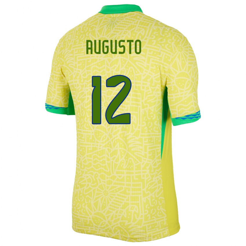 Heren Brazilië Cesar Augusto #12 Geel Thuisshirt Thuistenue 24-26 T-Shirt