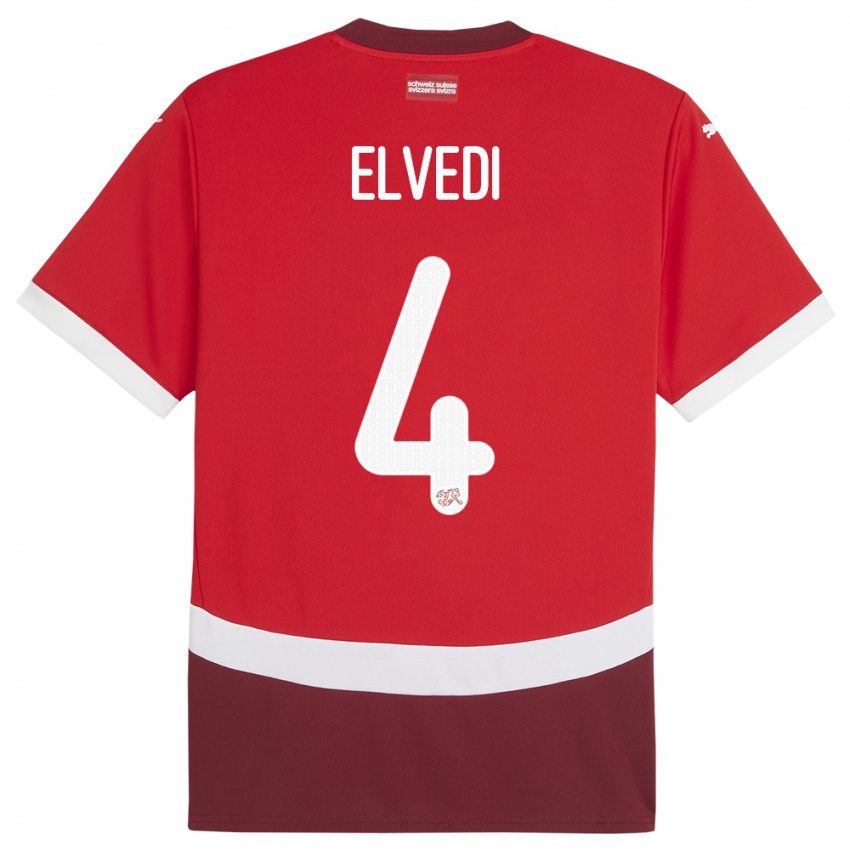 Heren Zwitserland Nico Elvedi #4 Rood Thuisshirt Thuistenue 24-26 T-Shirt