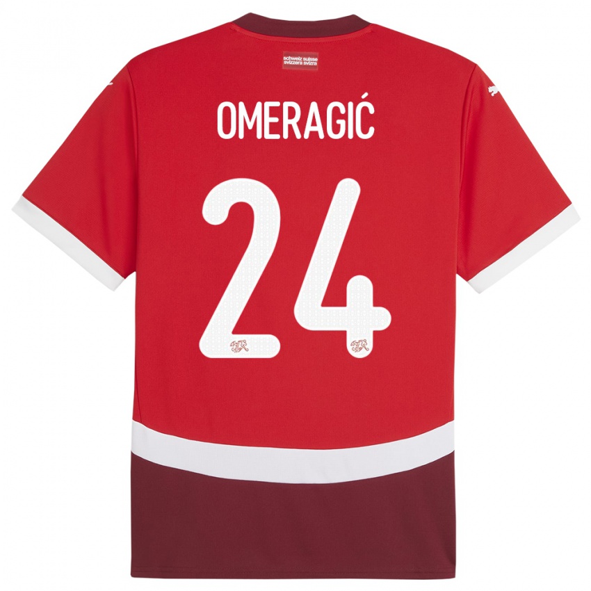 Heren Zwitserland Becir Omeragic #24 Rood Thuisshirt Thuistenue 24-26 T-Shirt