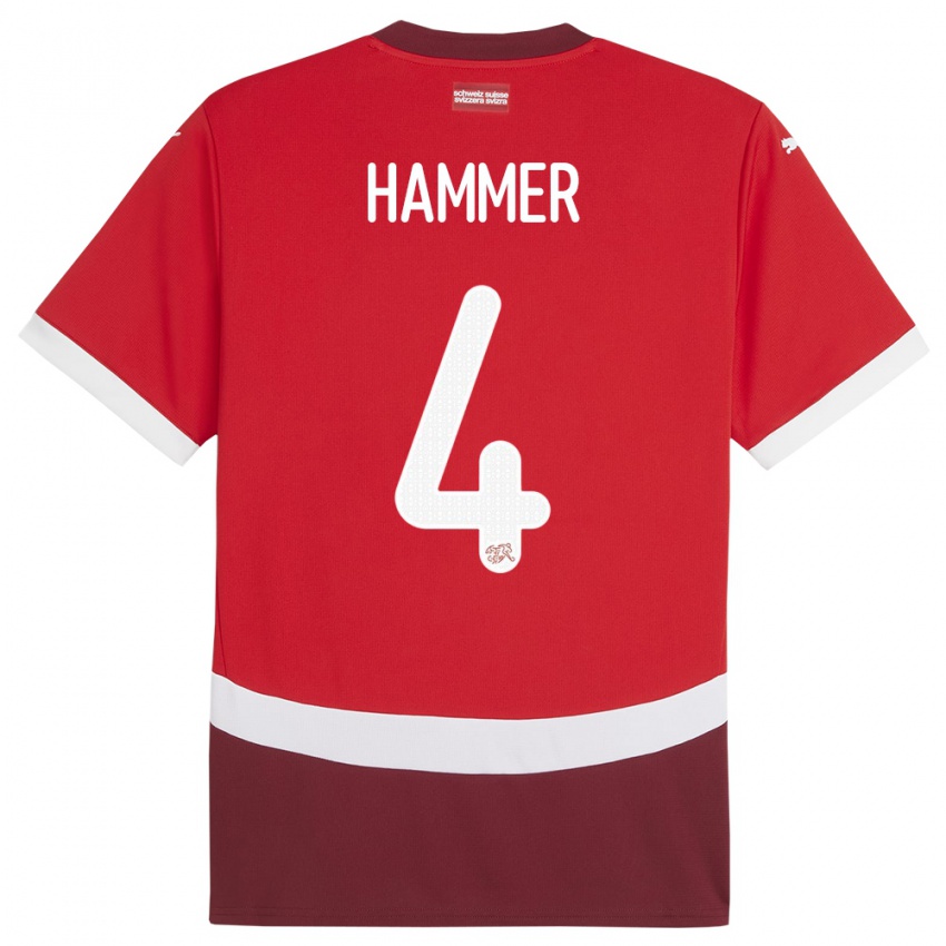 Heren Zwitserland Pascal Hammer #4 Rood Thuisshirt Thuistenue 24-26 T-Shirt