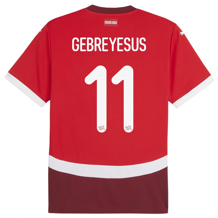 Heren Zwitserland Esey Gebreyesus #11 Rood Thuisshirt Thuistenue 24-26 T-Shirt