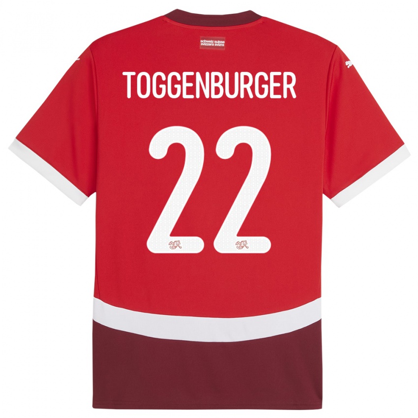 Heren Zwitserland Nando Toggenburger #22 Rood Thuisshirt Thuistenue 24-26 T-Shirt