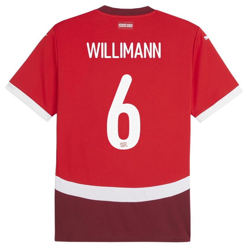 Heren Zwitserland Mauricio Willimann #6 Rood Thuisshirt Thuistenue 24-26 T-Shirt