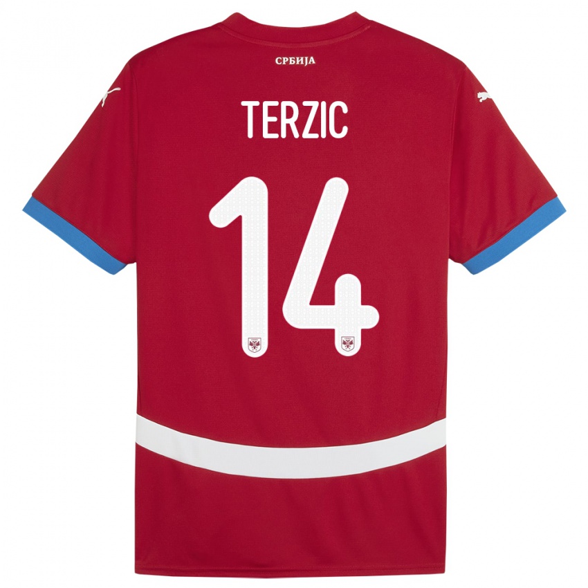 Heren Servië Aleksa Terzic #14 Rood Thuisshirt Thuistenue 24-26 T-Shirt