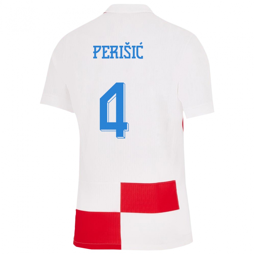Heren Kroatië Ivan Perisic #4 Wit Rood Thuisshirt Thuistenue 24-26 T-Shirt