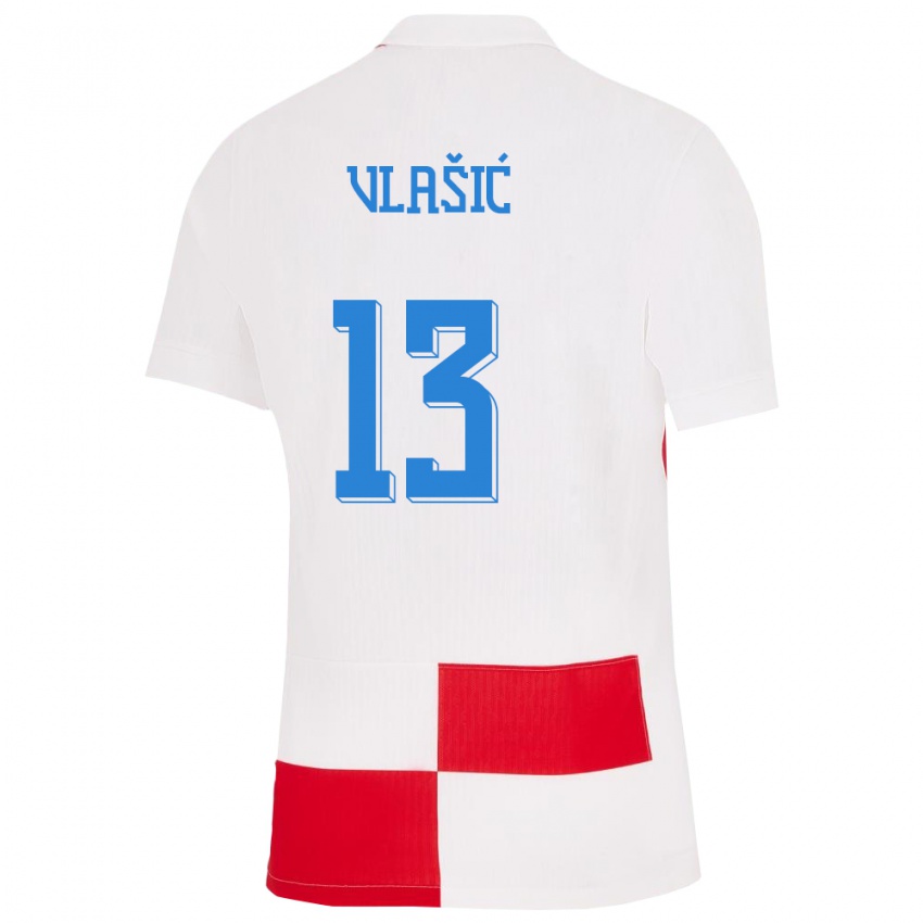 Heren Kroatië Nikola Vlasic #13 Wit Rood Thuisshirt Thuistenue 24-26 T-Shirt