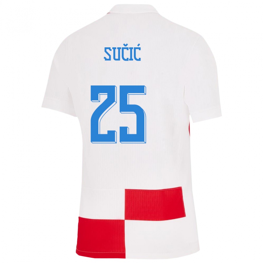 Heren Kroatië Luka Sucic #25 Wit Rood Thuisshirt Thuistenue 24-26 T-Shirt