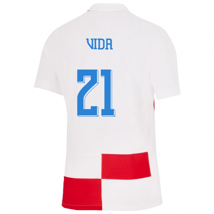 Heren Kroatië Domagoj Vida #21 Wit Rood Thuisshirt Thuistenue 24-26 T-Shirt