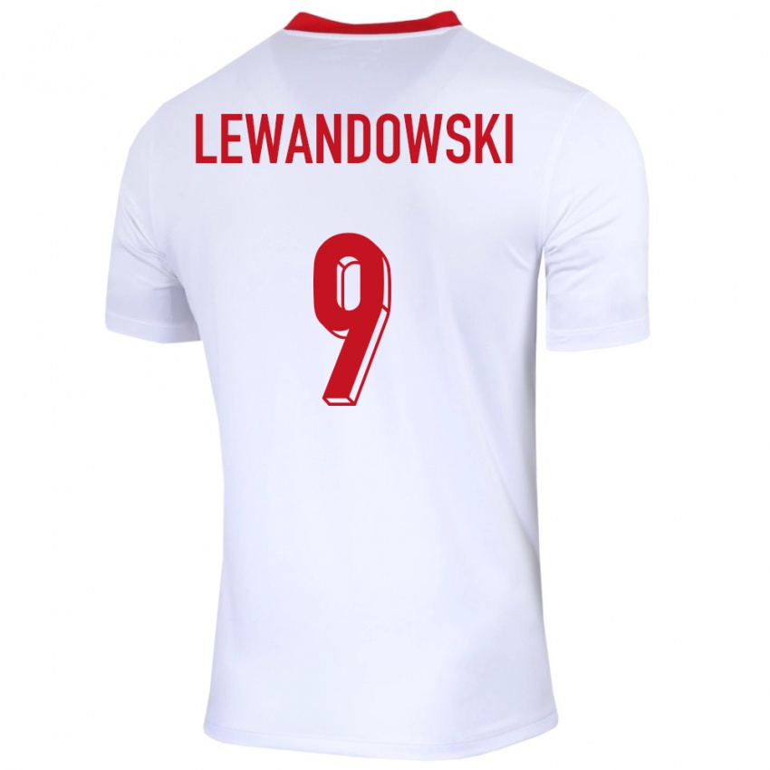Heren Polen Robert Lewandowski #9 Wit Thuisshirt Thuistenue 24-26 T-Shirt