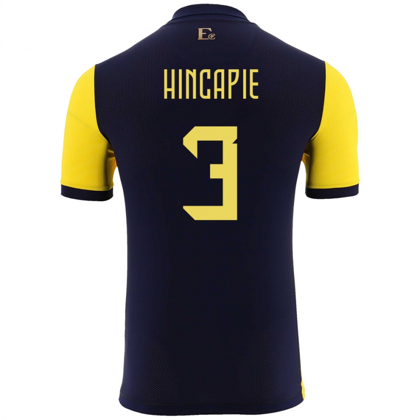 Heren Ecuador Piero Hincapie #3 Geel Thuisshirt Thuistenue 24-26 T-Shirt