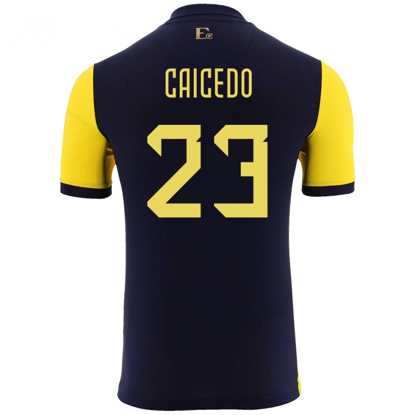 Heren Ecuador Moises Caicedo #23 Geel Thuisshirt Thuistenue 24-26 T-Shirt