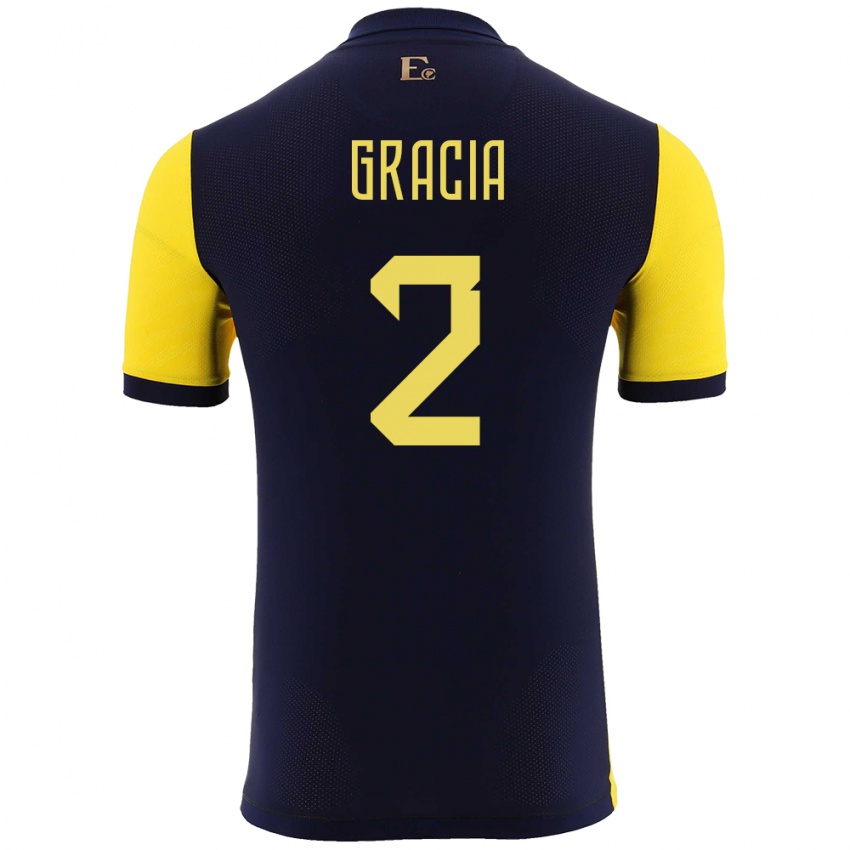 Heren Ecuador Ericka Gracia #2 Geel Thuisshirt Thuistenue 24-26 T-Shirt
